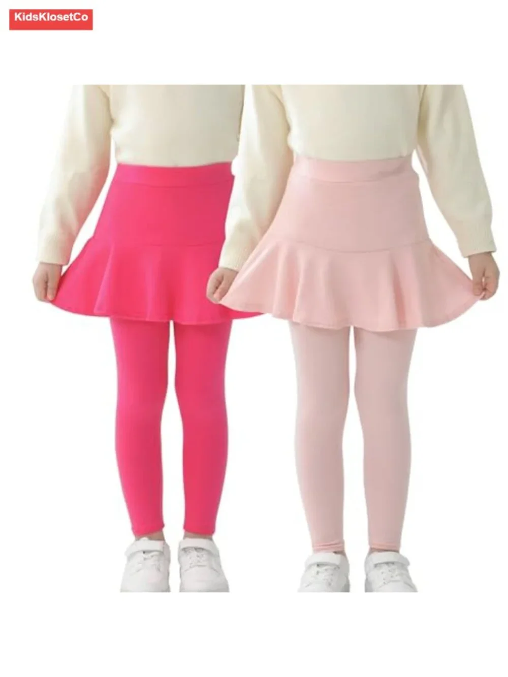 Girls Cotton Ruffle Skirt Leggings 2-Pack Tutu Skort for Kids 3-8 Years